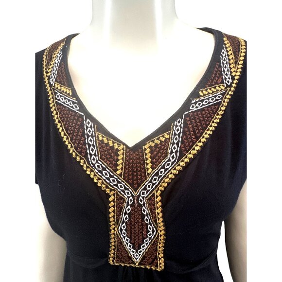 French Laundry Size Medium Black Cotton Tunic Top Embroidered Boho City Chic - Picture 6 of 11